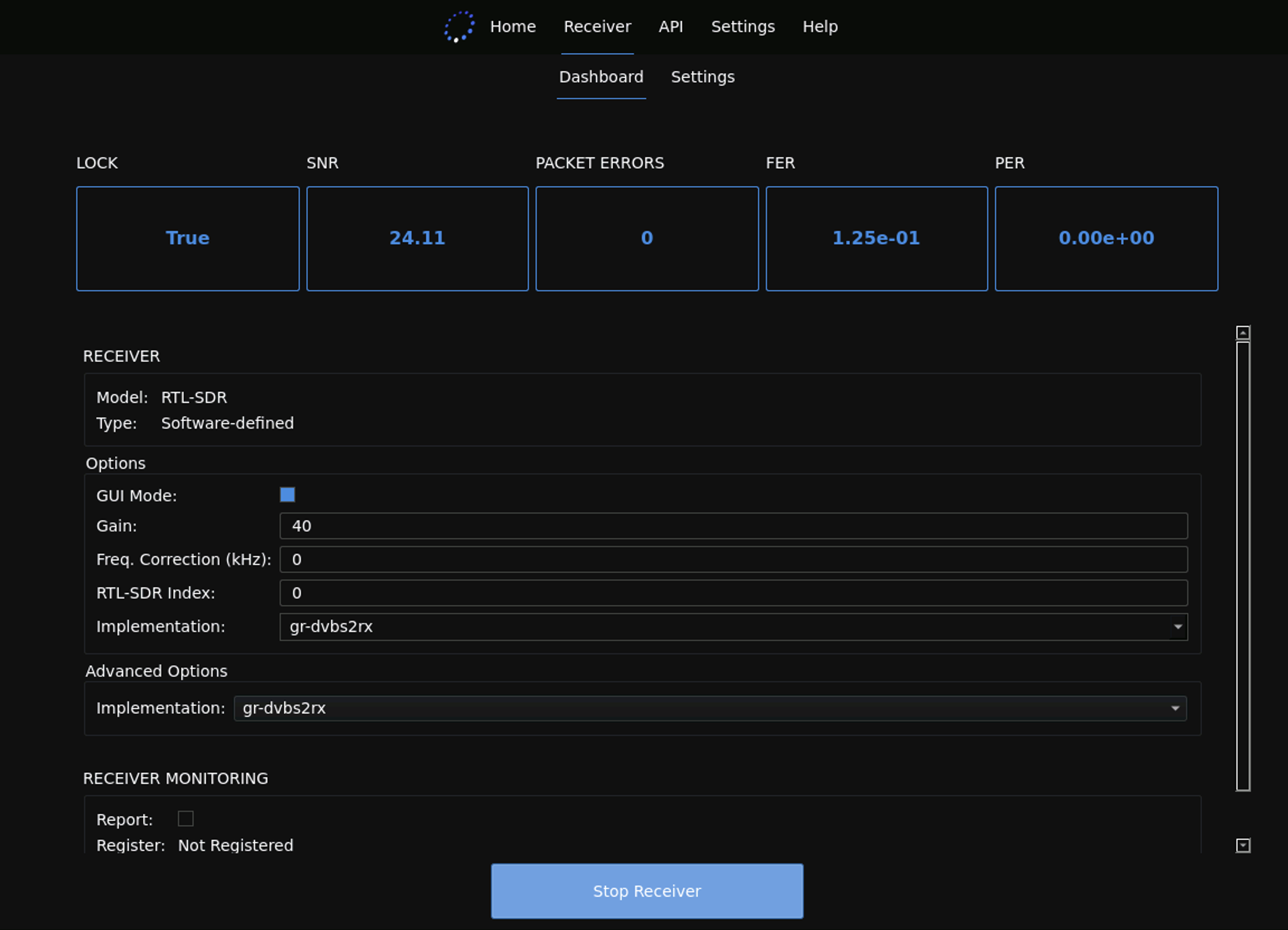 GUI SDR Receiver in GUI Mode