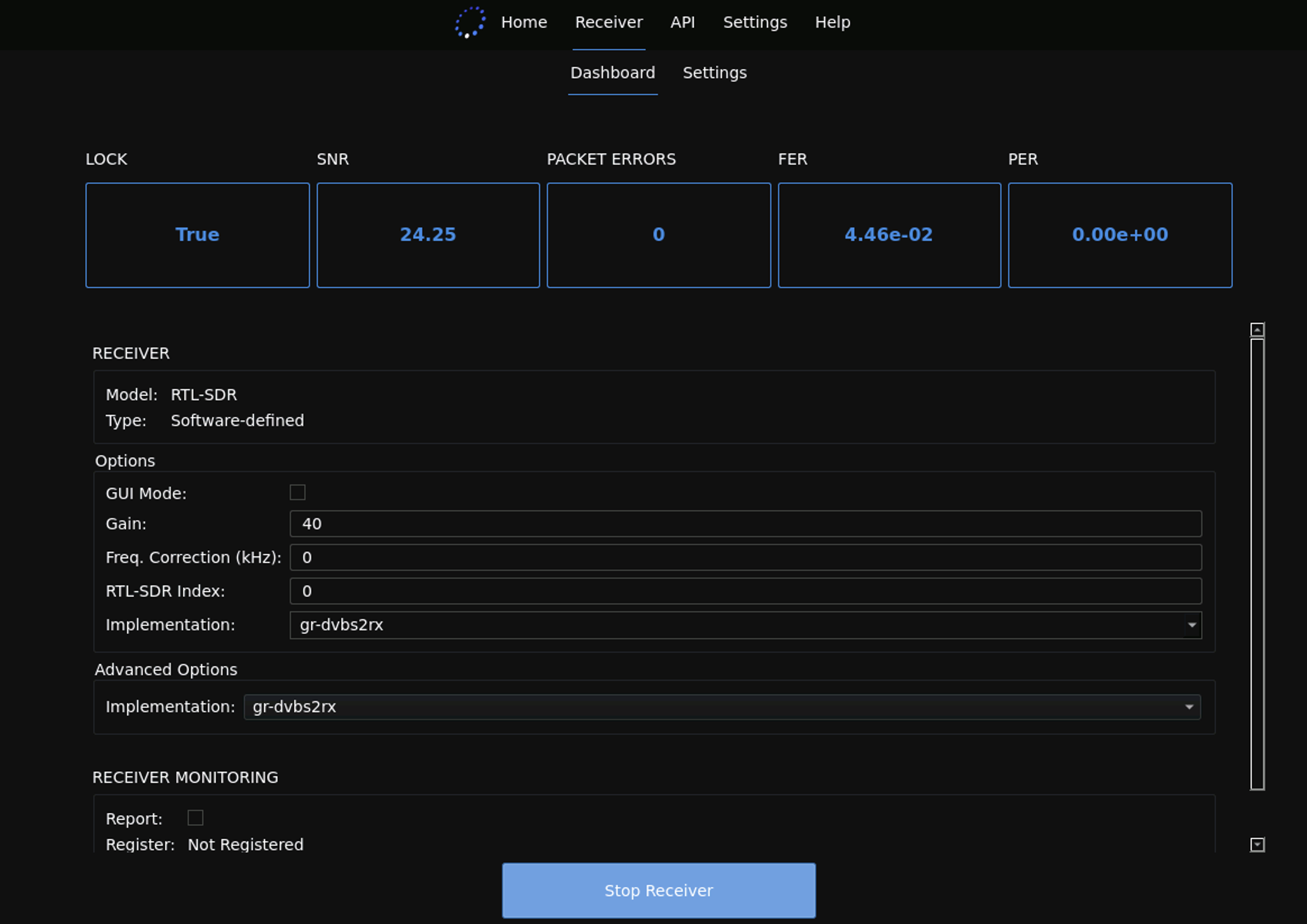 GUI SDR Receiver Monitoring